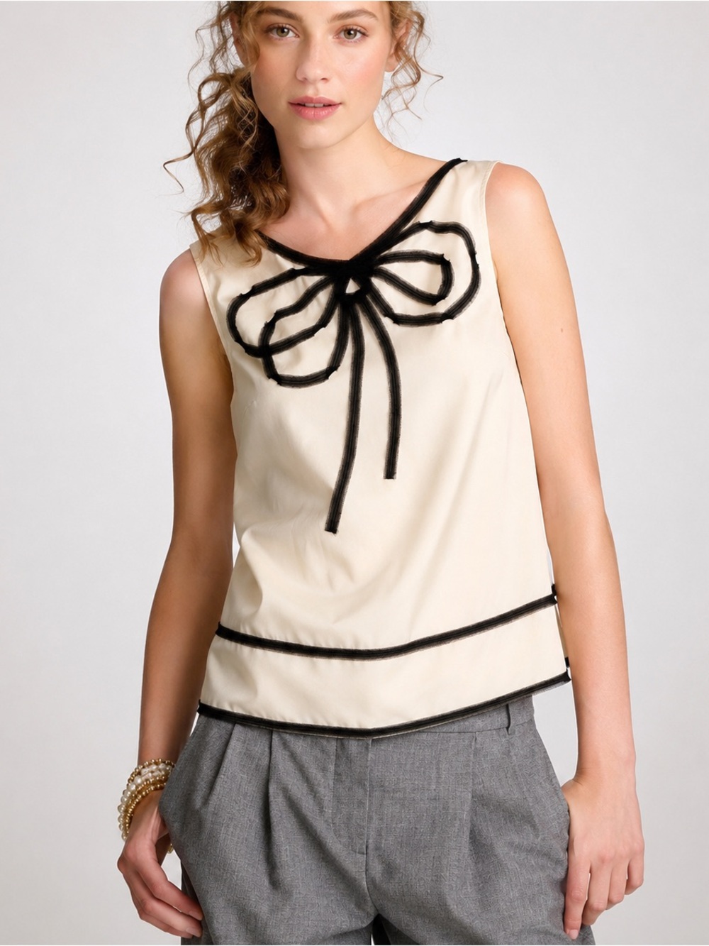 J.Crew Silk Cotton Bow Appliqué Shell Top Coquette Balletcore Mesh Trim Size 2